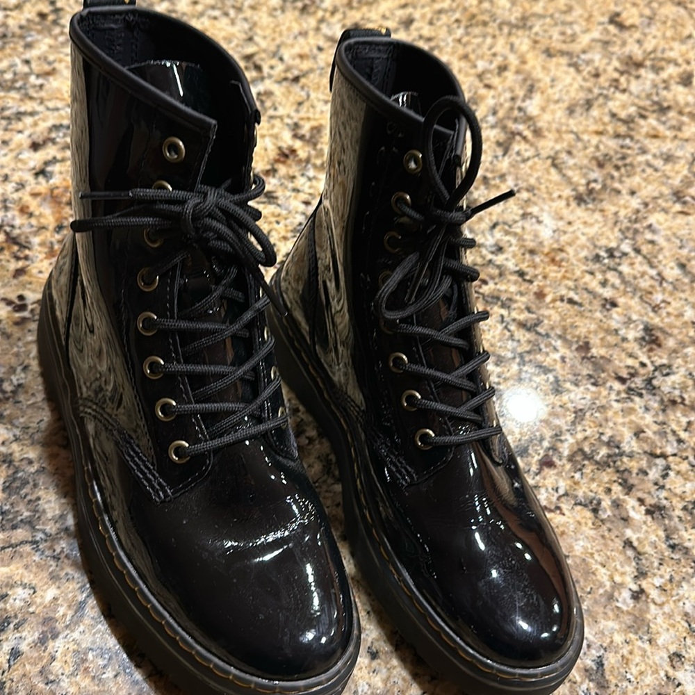 A great pair of patent leather Dr. Martens Airwair Zavala construction boot.